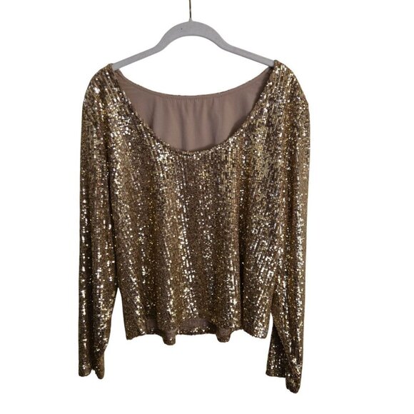 Halogen Gold Sequined Long Sleeve Holiday Top Size 1X - Picture 3 of 7